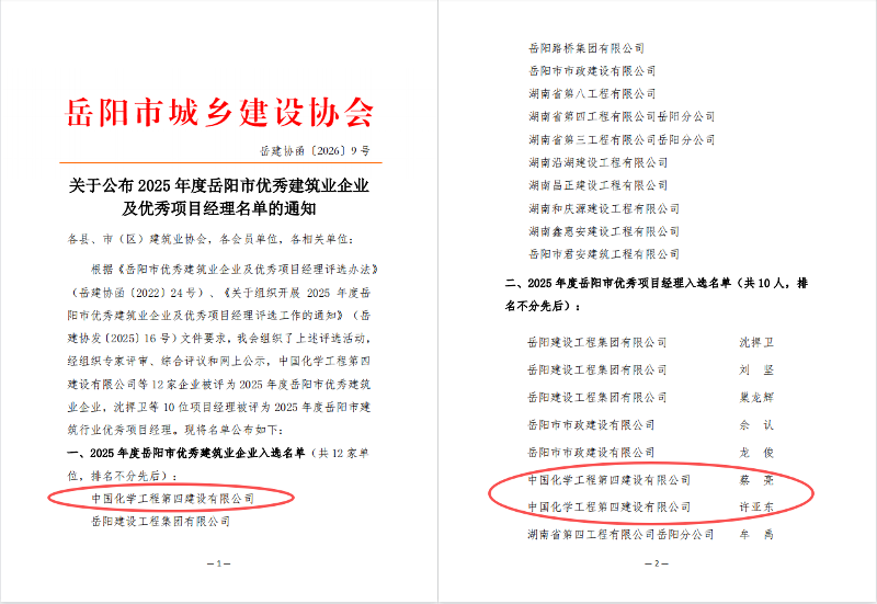 品牌賦能 載譽遠航? | 四化建獲岳陽市多項建筑業(yè)榮譽和國家發(fā)明專利